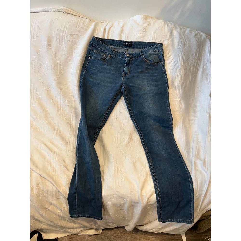 Cut & Sew Straight Leg Blue Jeans Mens 34x32